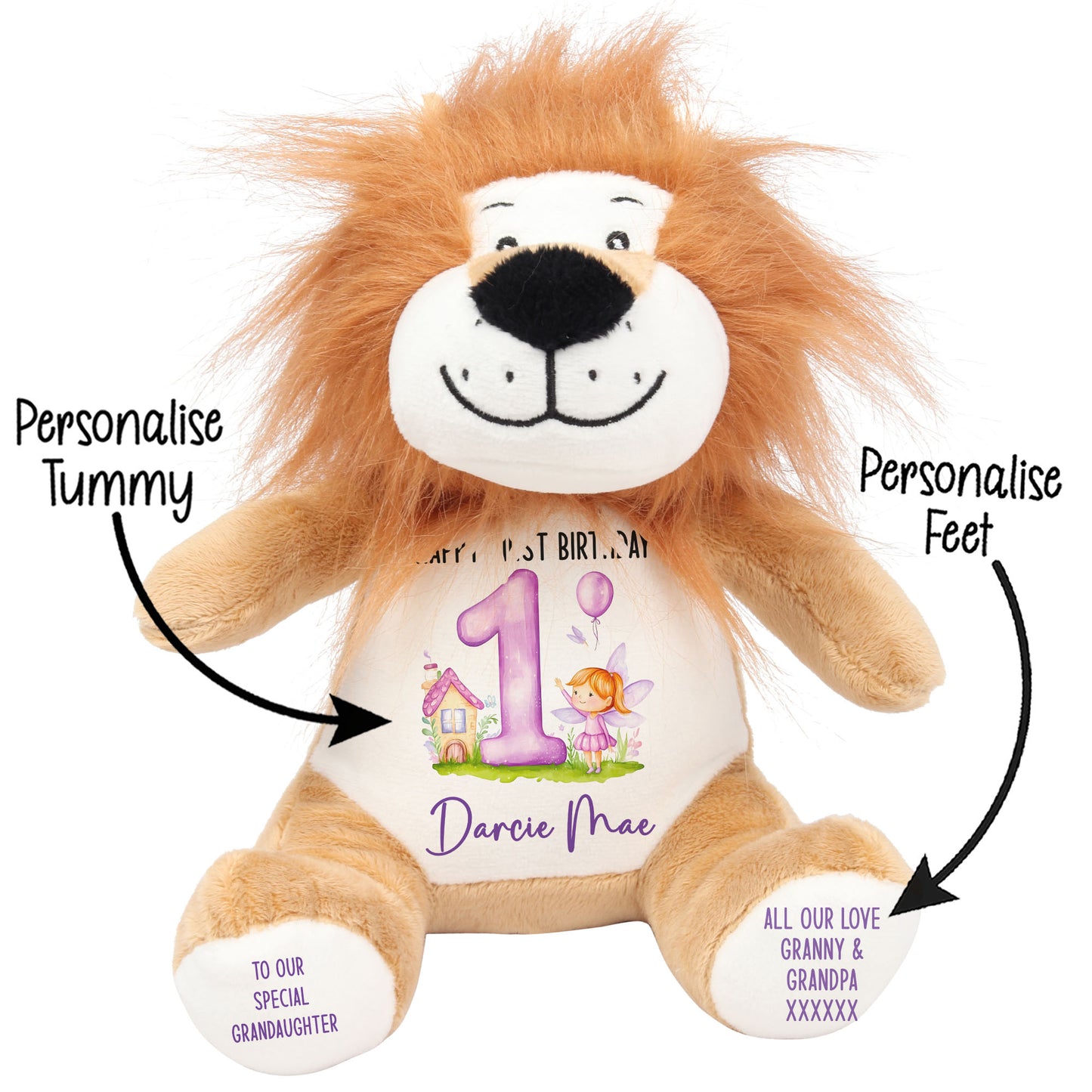1st birthday purple fair personalised teddy bear Lion STOCK-LION