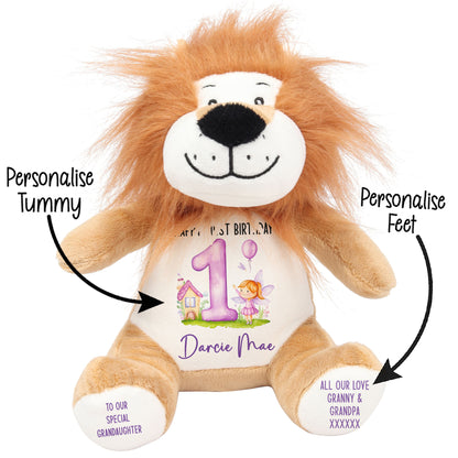 1st birthday purple fair personalised teddy bear Lion STOCK-LION