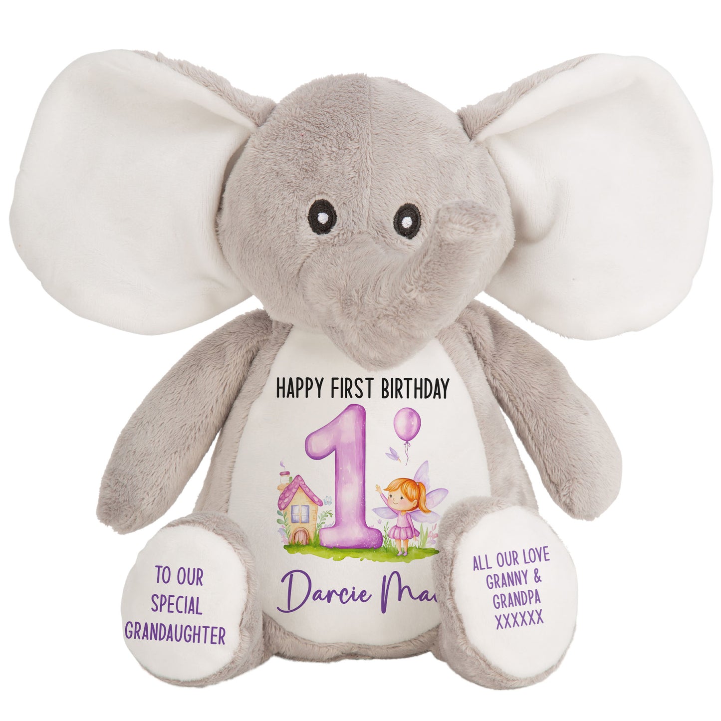 1st birthday purple fair personalised teddy bear Elephant