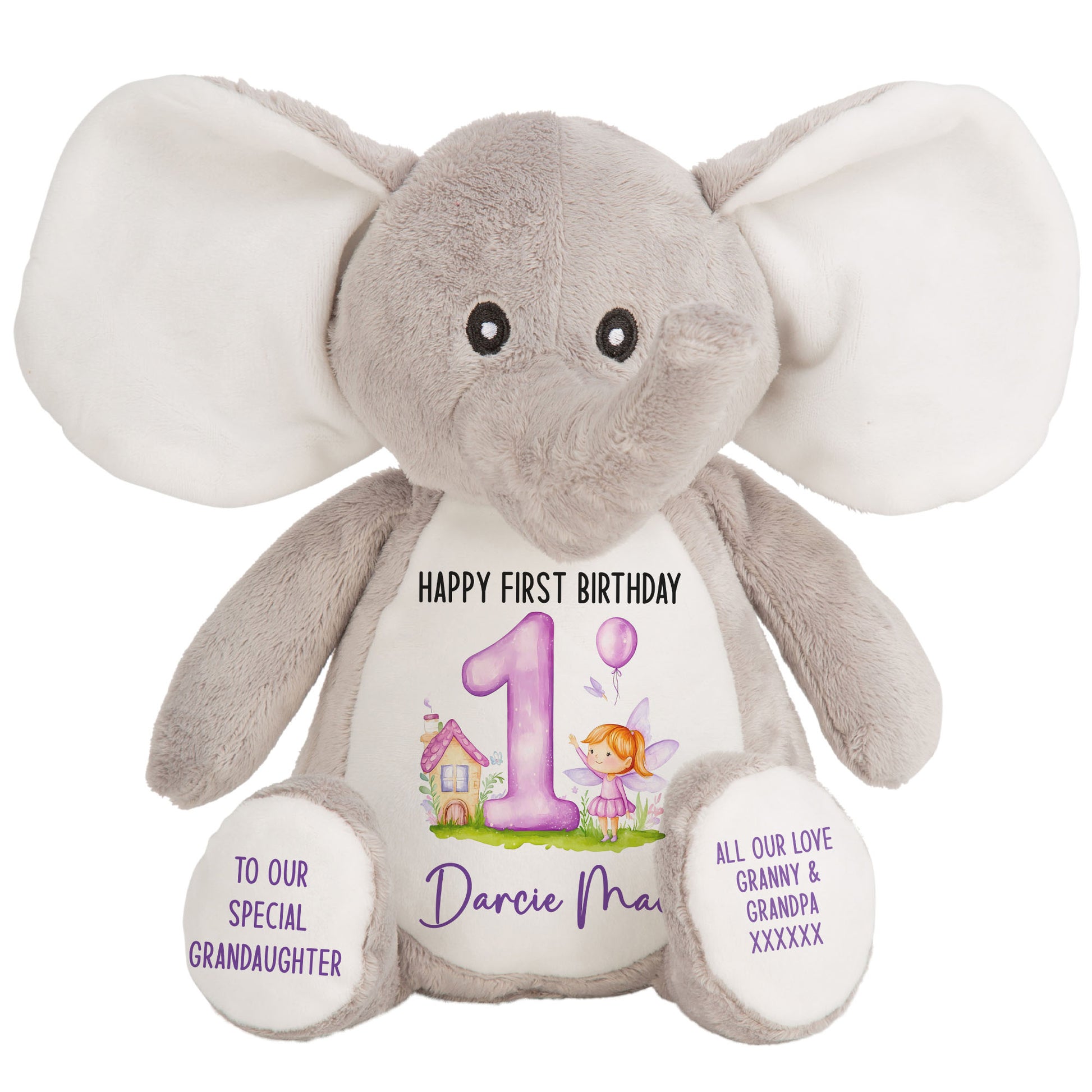 1st birthday purple fair personalised teddy bear Elephant