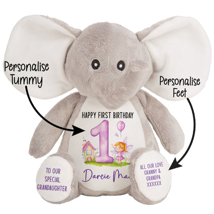 1st birthday purple fair personalised teddy bear Elephant STOCK-ELEPHANT
