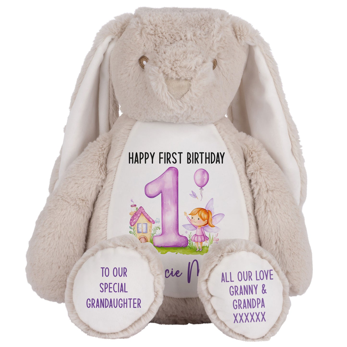 1st birthday purple fair personalised teddy bear Brown Bunny