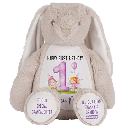 1st birthday purple fair personalised teddy bear Brown Bunny