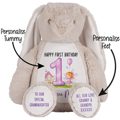 1st birthday purple fair personalised teddy bear Brown Bunny STOCK-BUNNY-BROWN