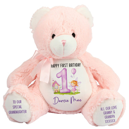 1st birthday purple fair personalised teddy bear Pink Bear