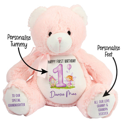 1st birthday purple fair personalised teddy bear Pink Bear STOCK-PINK