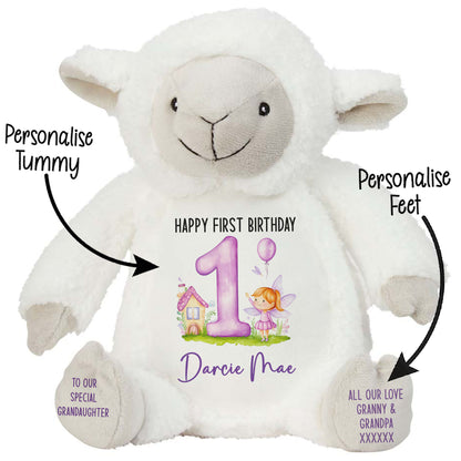 1st birthday purple fair personalised teddy bear Lamb STOCK-LAMB