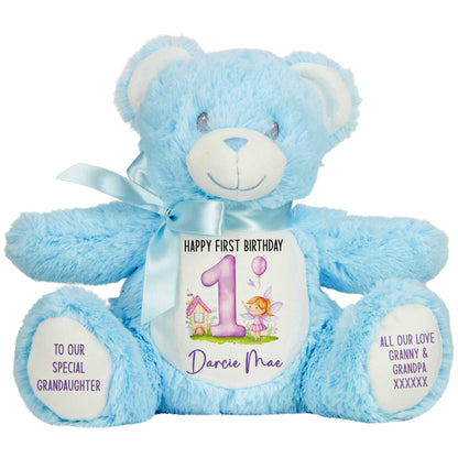 1st birthday purple fair personalised teddy bear Blue Bear
