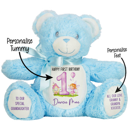 1st birthday purple fair personalised teddy bear Blue Bear STOCK-BLUE