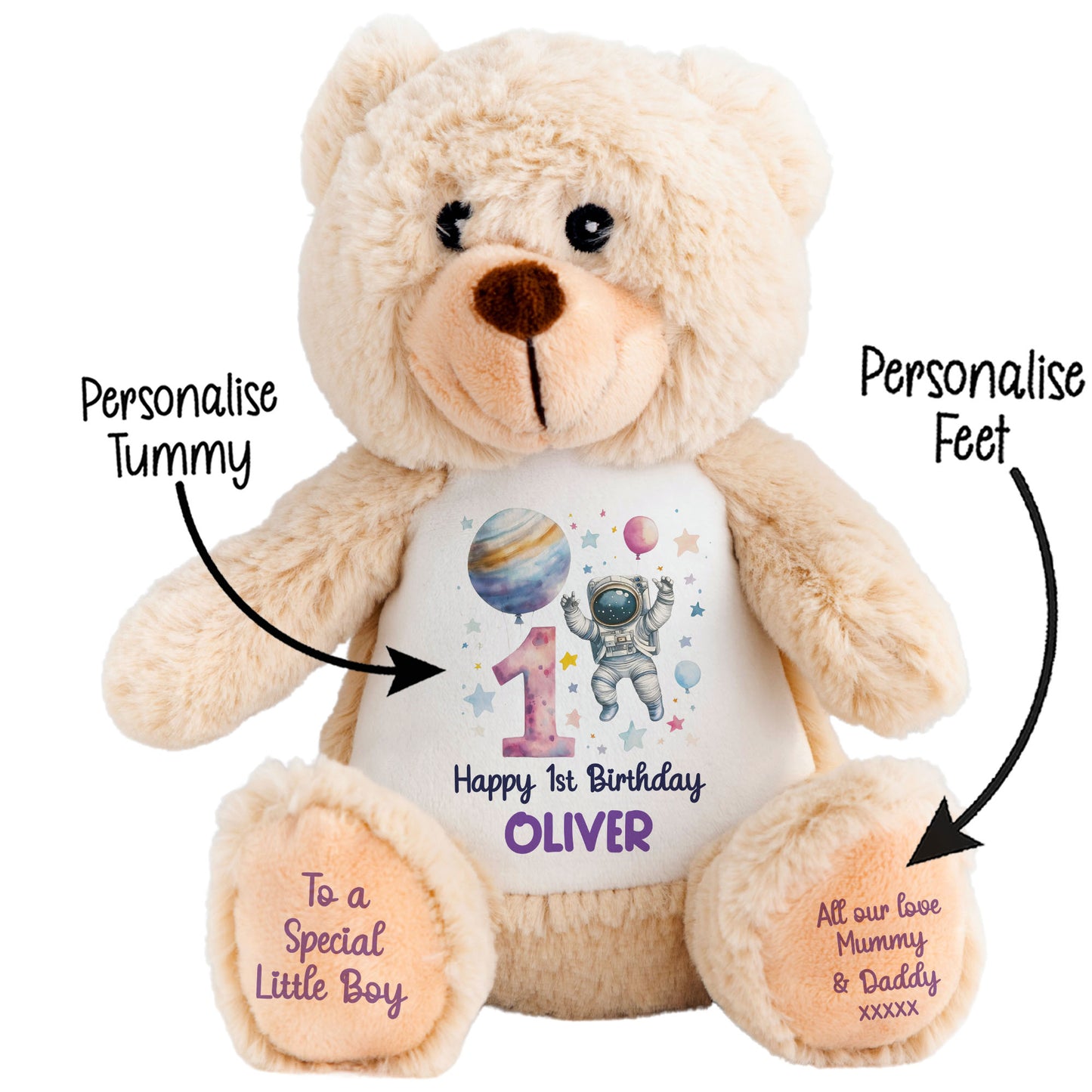 1st Birthday Spaceman Party Personalised Teddy Bear