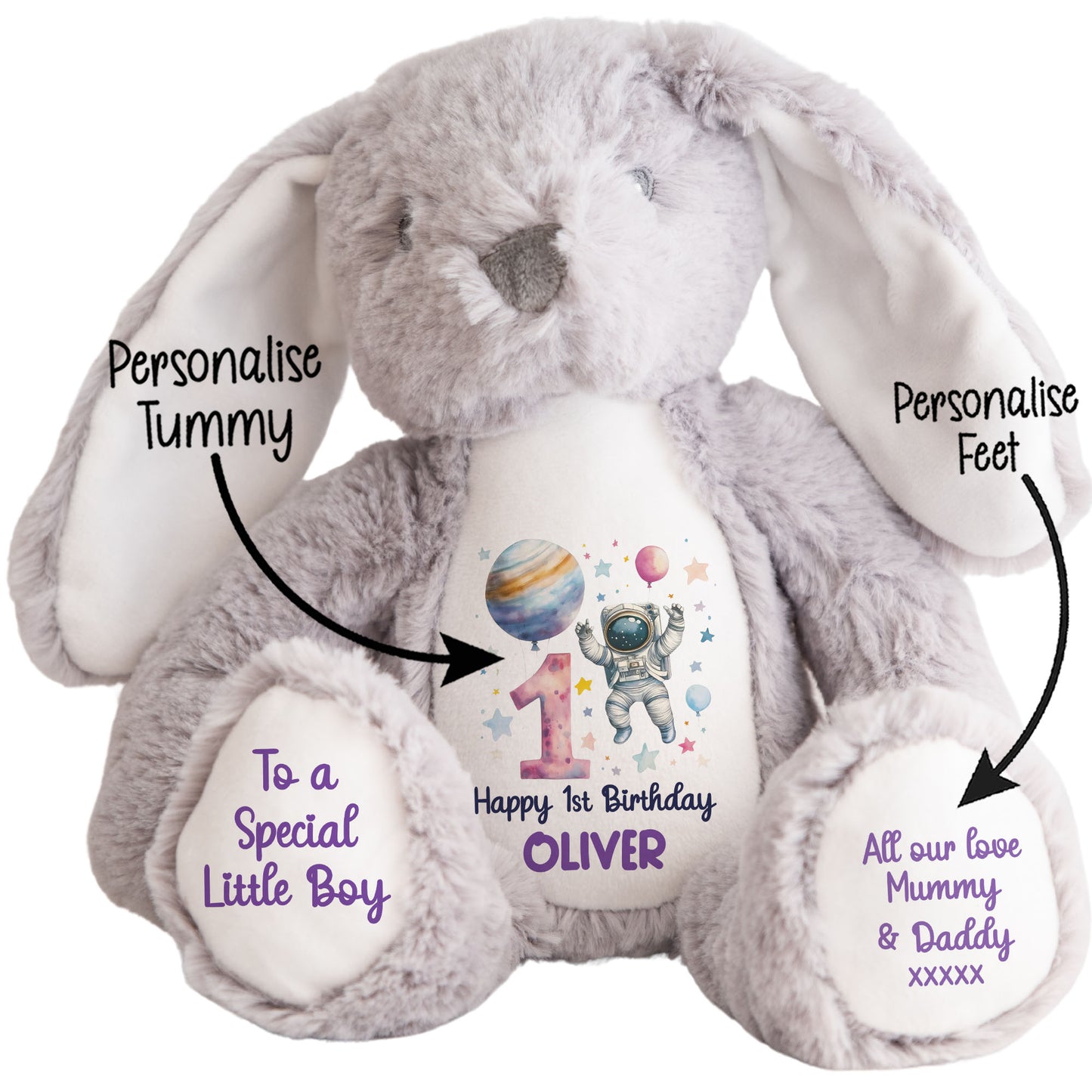 1st Birthday Spaceman Party Personalised Teddy Bear
