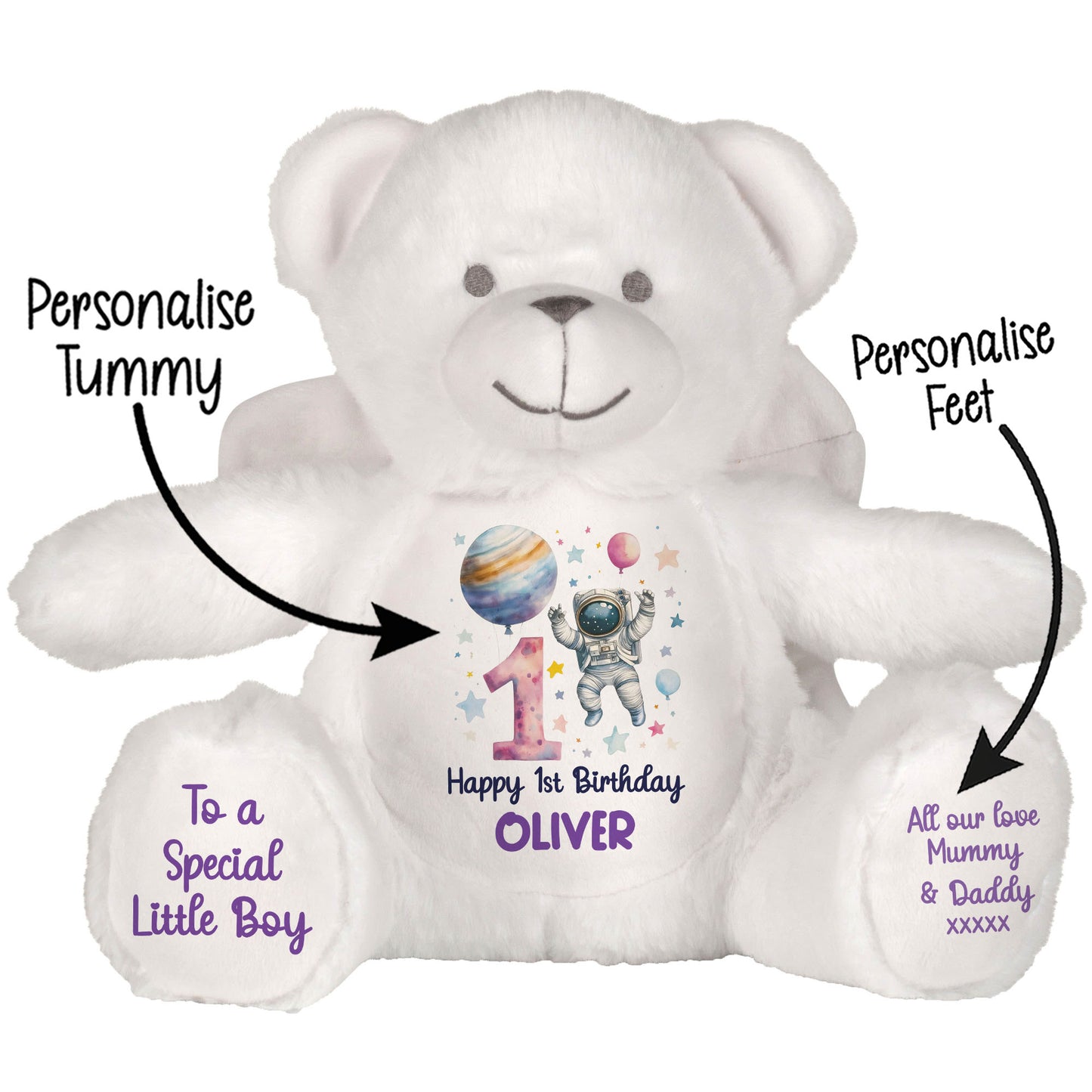 1st Birthday Spaceman Party Personalised Teddy Bear
