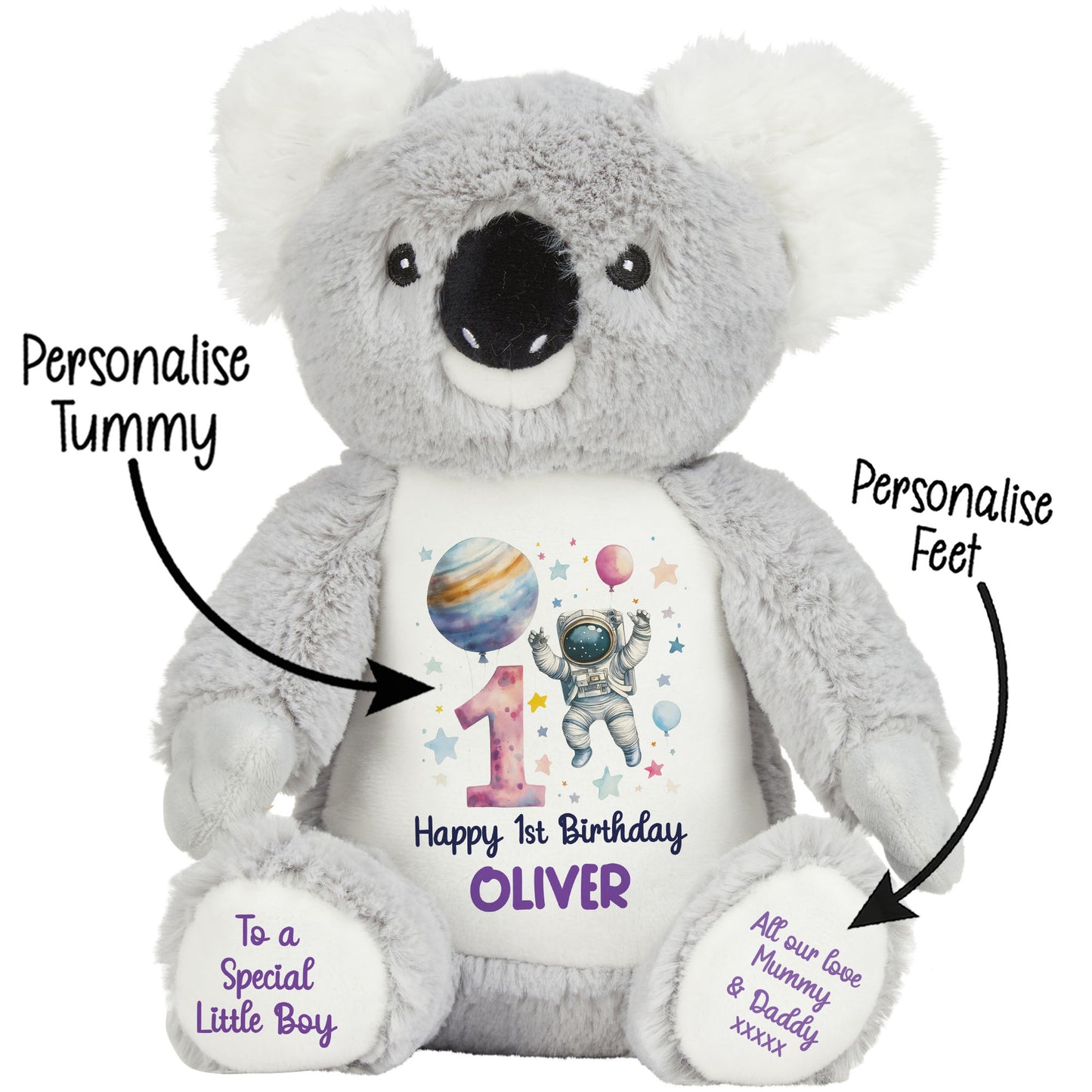 1st Birthday Spaceman Party Personalised Teddy Bear