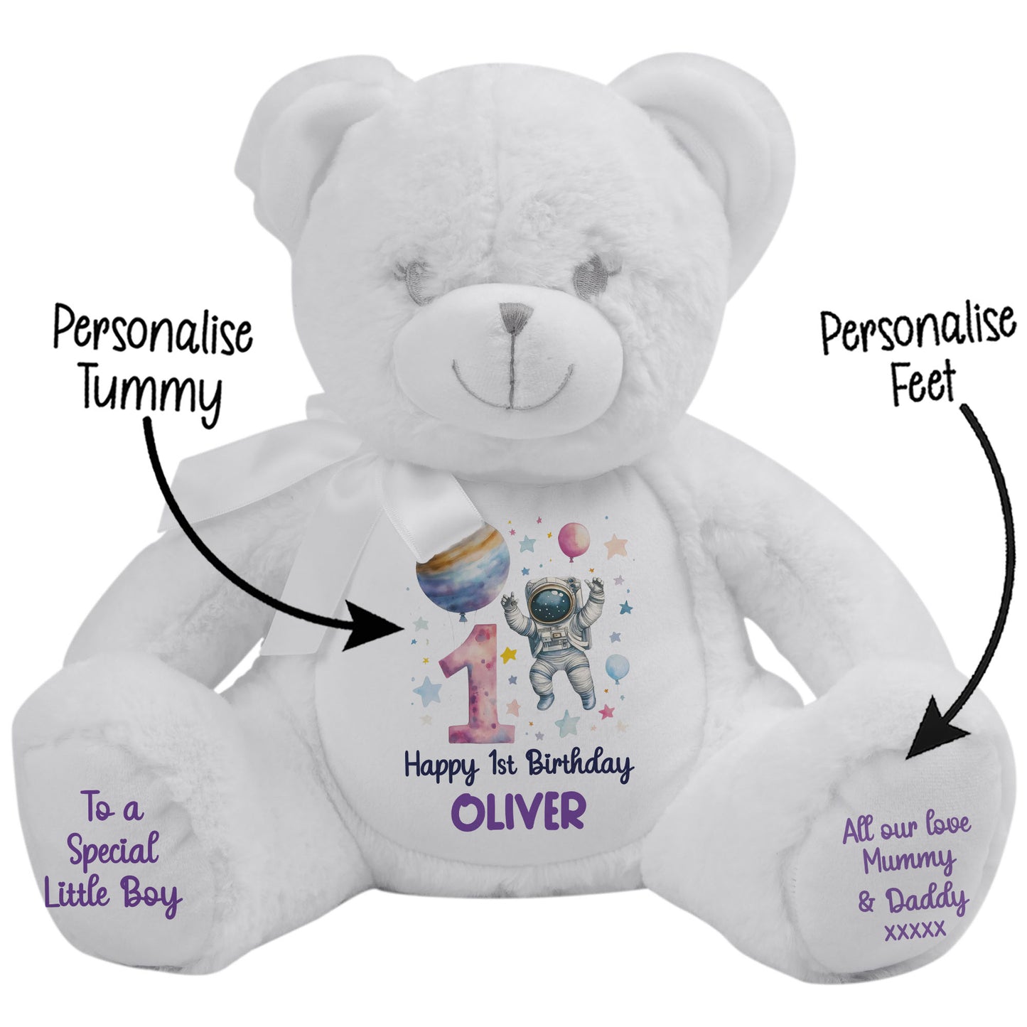 1st Birthday Spaceman Party Personalised Teddy Bear