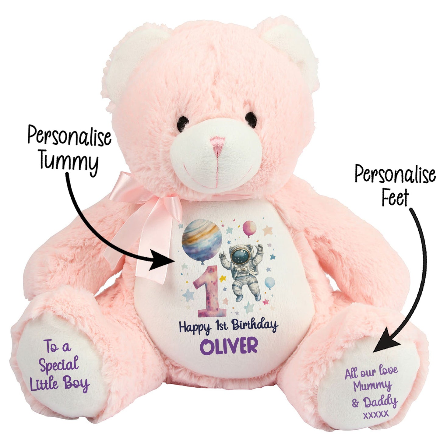 1st Birthday Spaceman Party Personalised Teddy Bear