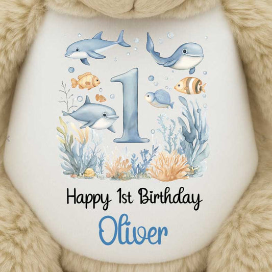 1st Birthday Under The Sea Animals Personalised Teddy Bear