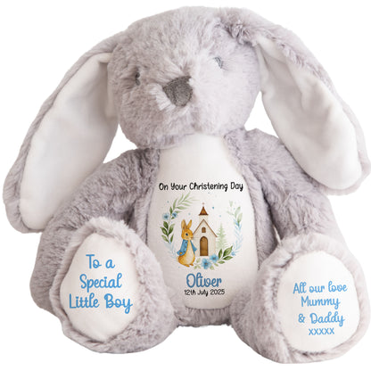 Christening Blue Bunny Church Floral Personalised Teddy Bears