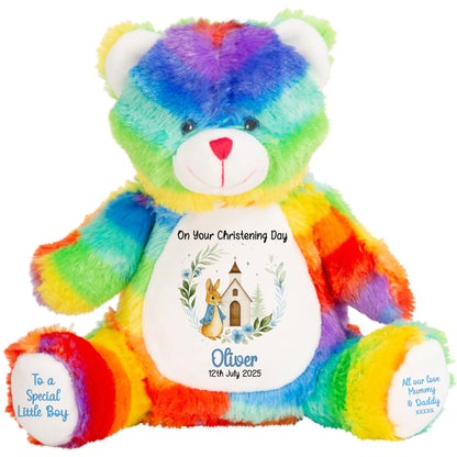 Christening Blue Bunny Church Floral Personalised Teddy Bears