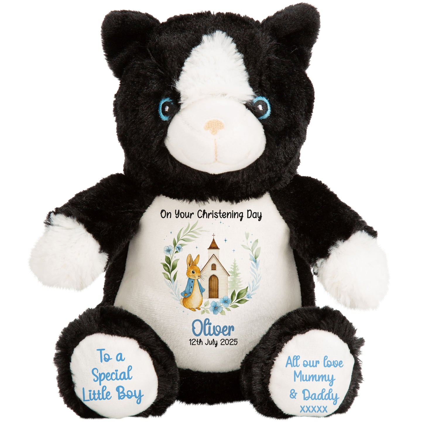 Christening Blue Bunny Church Floral Personalised Teddy Bears
