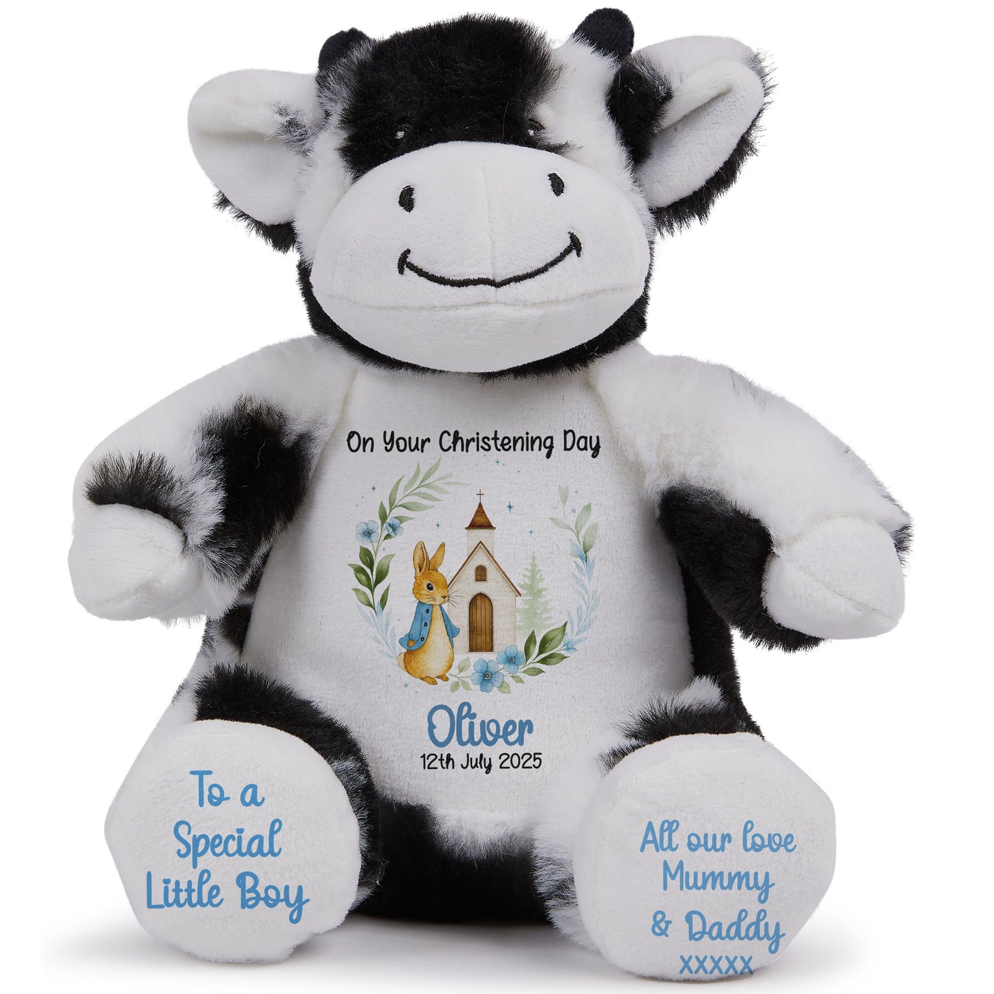 Christening Blue Bunny Church Floral Personalised Teddy Bears