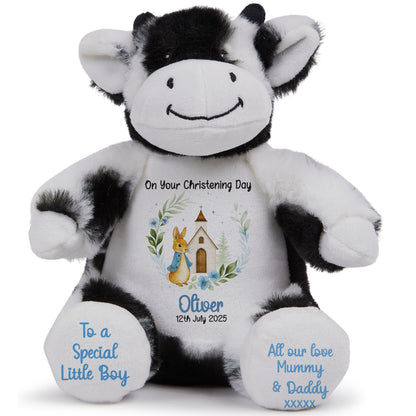 Christening Blue Bunny Church Floral Personalised Teddy Bears