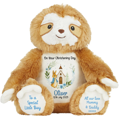 Christening Blue Bunny Church Floral Personalised Teddy Bears