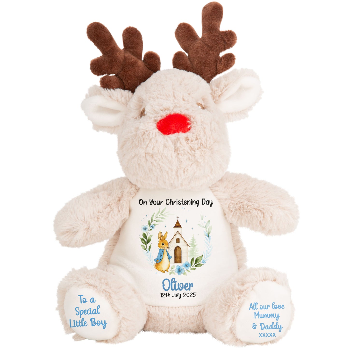 Christening Blue Bunny Church Floral Personalised Teddy Bears