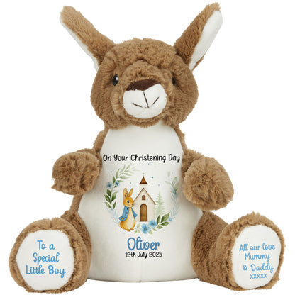 Christening Blue Bunny Church Floral Personalised Teddy Bears