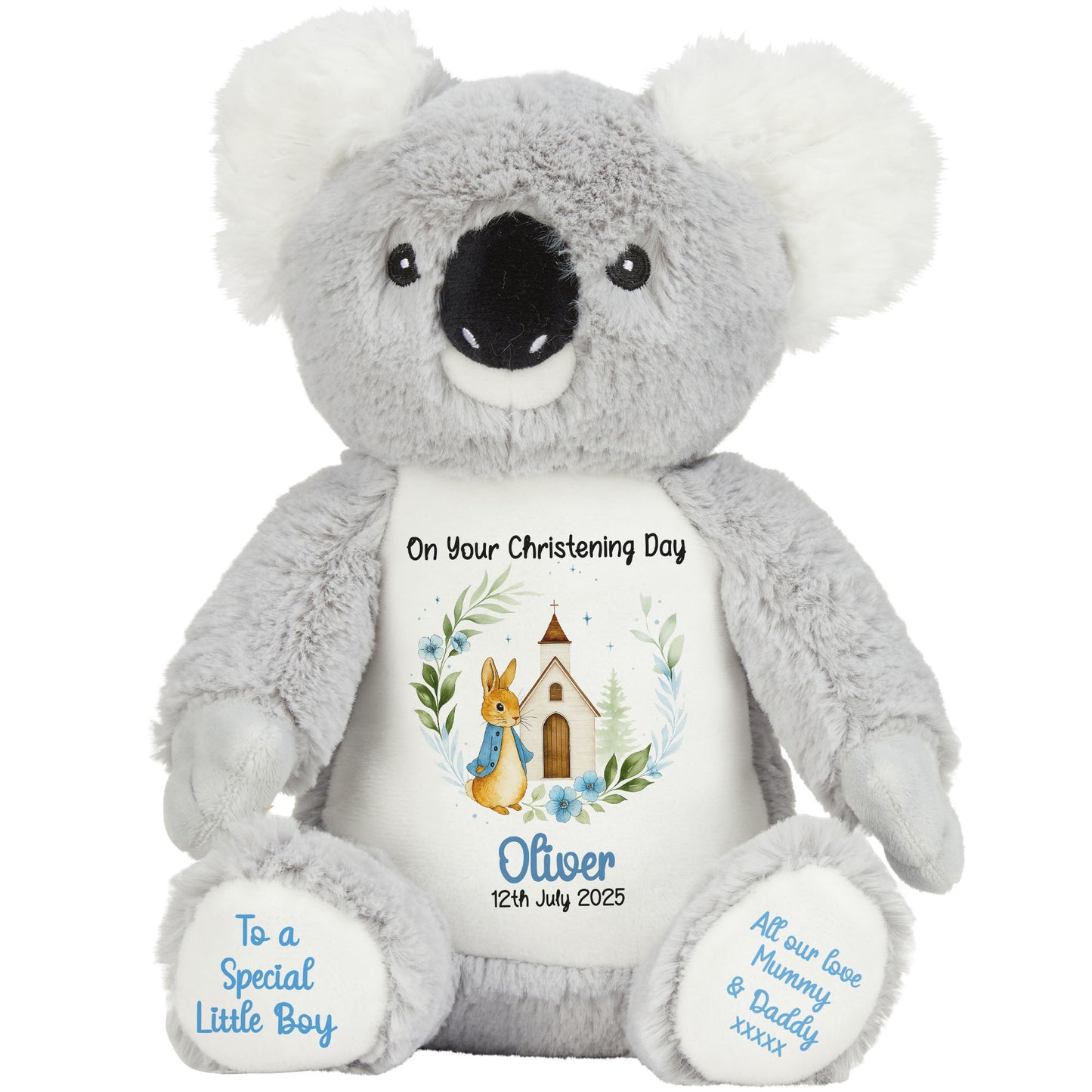 Christening Blue Bunny Church Floral Personalised Teddy Bears