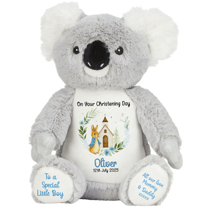 Christening Blue Bunny Church Floral Personalised Teddy Bears