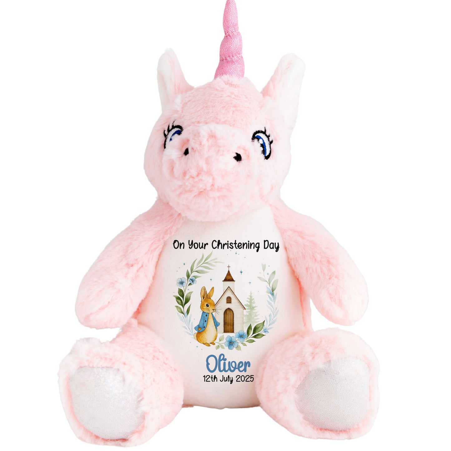 Christening Blue Bunny Church Floral Personalised Teddy Bears