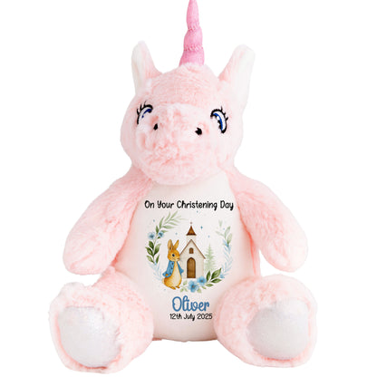 Christening Blue Bunny Church Floral Personalised Teddy Bears