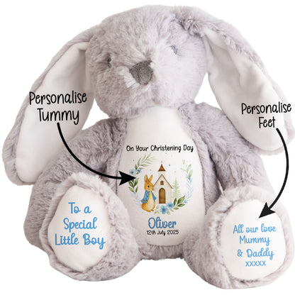 Christening Blue Bunny Church Floral Personalised Teddy Bears