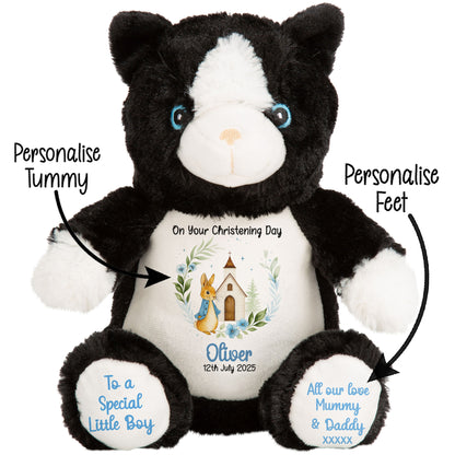 Christening Blue Bunny Church Floral Personalised Teddy Bears