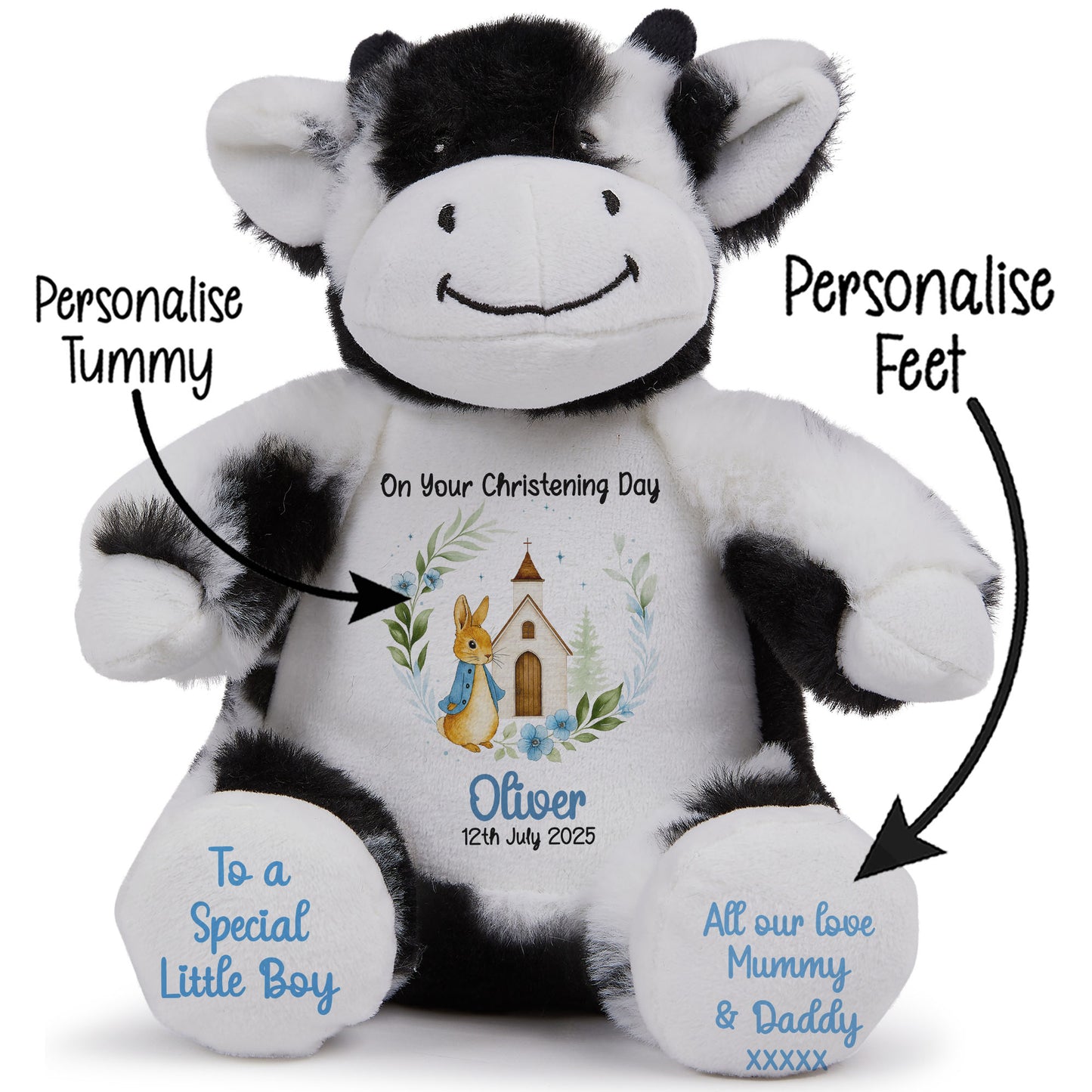 Christening Blue Bunny Church Floral Personalised Teddy Bears