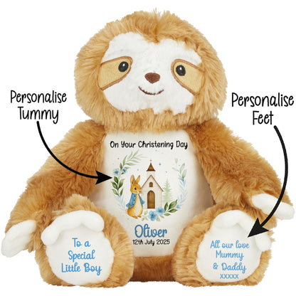 Christening Blue Bunny Church Floral Personalised Teddy Bears