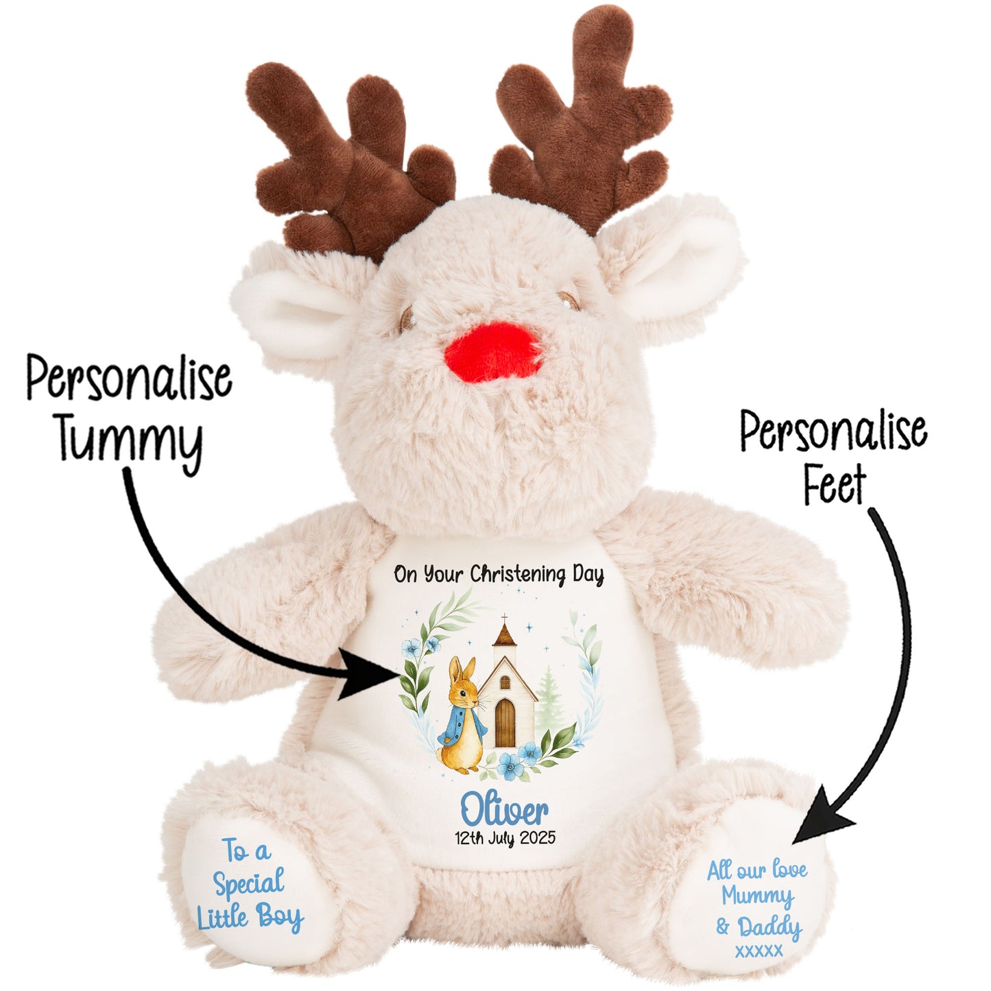 Christening Blue Bunny Church Floral Personalised Teddy Bears