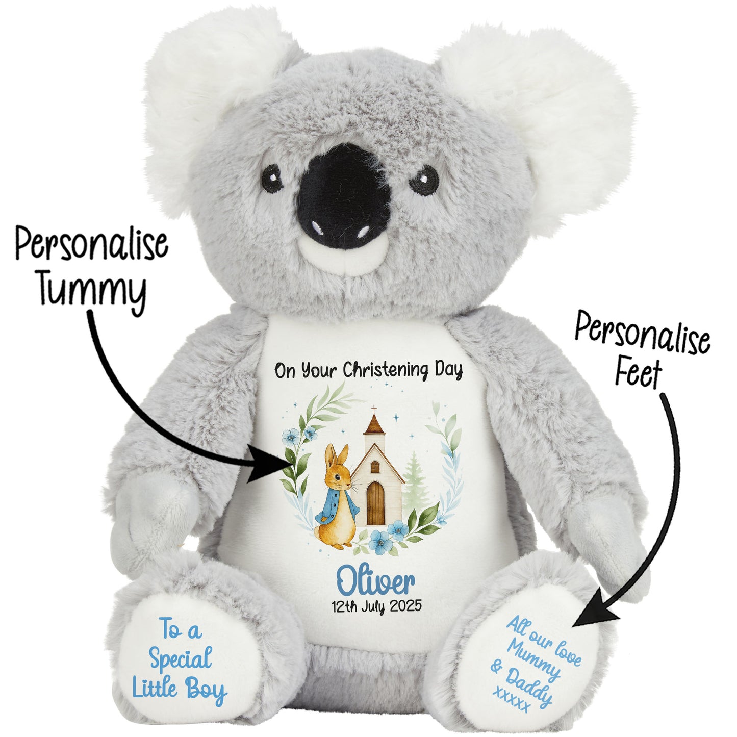 Christening Blue Bunny Church Floral Personalised Teddy Bears