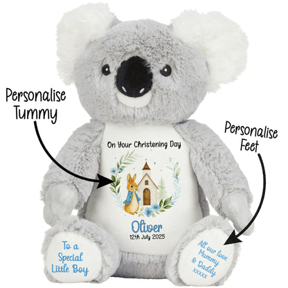 Christening Blue Bunny Church Floral Personalised Teddy Bears
