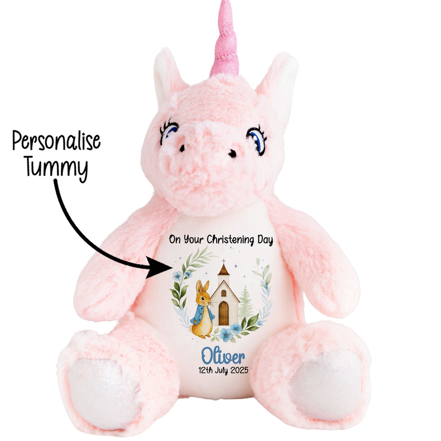 Christening Blue Bunny Church Floral Personalised Teddy Bears