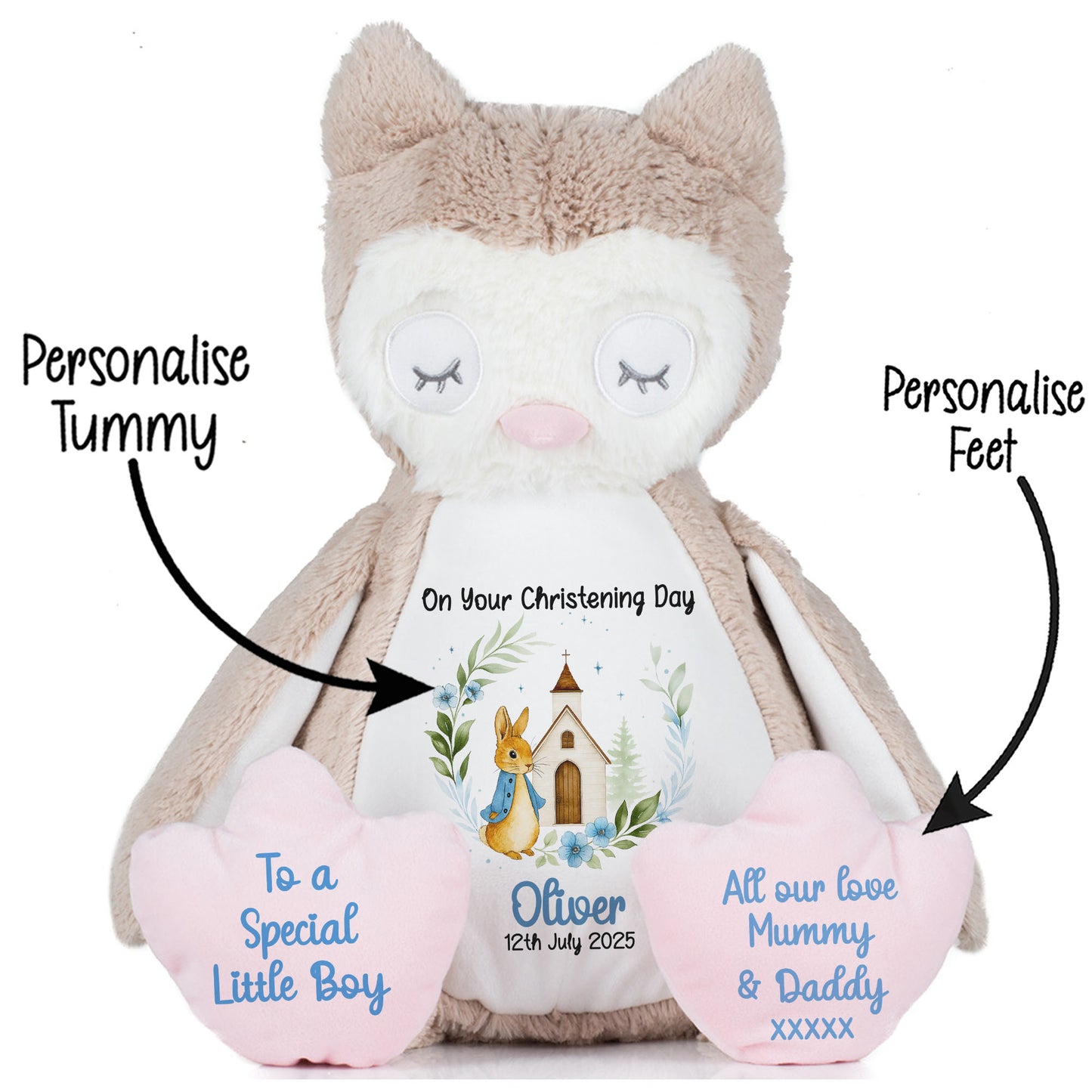 Christening Blue Bunny Church Floral Personalised Teddy Bears