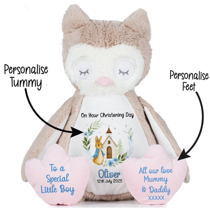 Christening Blue Bunny Church Floral Personalised Teddy Bears