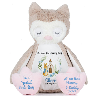 Christening Blue Bunny Church Floral Personalised Teddy Bears