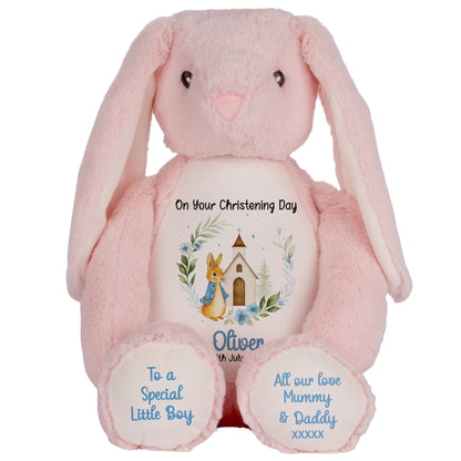 Christening Blue Bunny Church Floral Personalised Teddy Bears