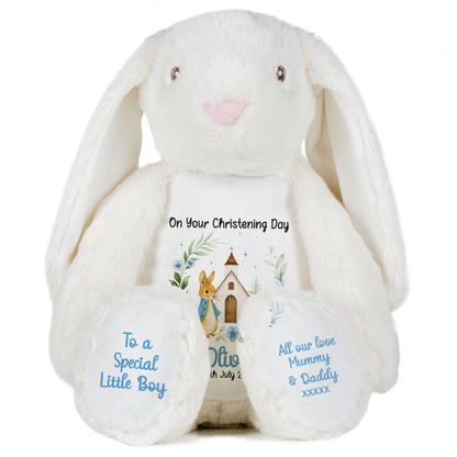 Christening Blue Bunny Church Floral Personalised Teddy Bears