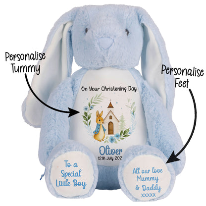 Christening Blue Bunny Church Floral Personalised Teddy Bears