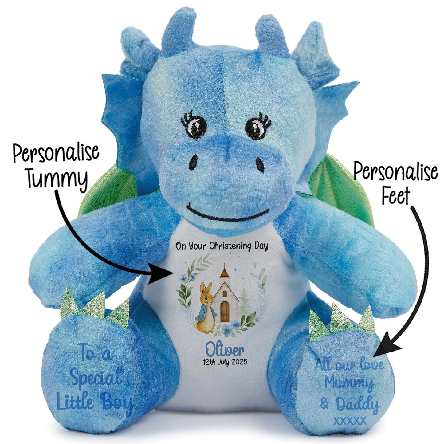 Christening Blue Bunny Church Floral Personalised Teddy Bears