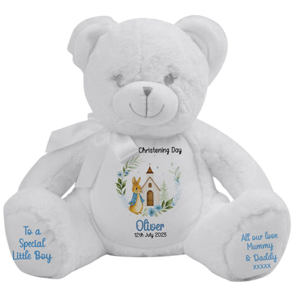 Christening Blue Bunny Church Floral Personalised Teddy Bears