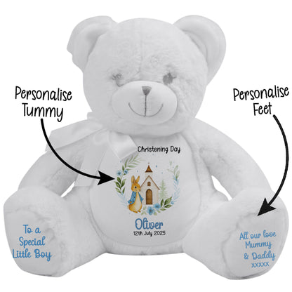 Christening Blue Bunny Church Floral Personalised Teddy Bears