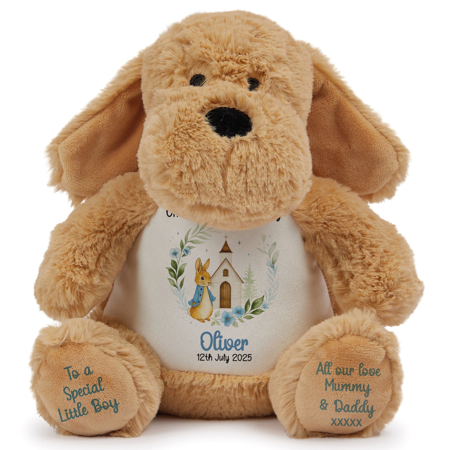 Christening Blue Bunny Church Floral Personalised Teddy Bears